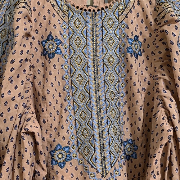 New Anthropologie Women’s Embroidered Mini Dress Blue Peach Coastal Cowgirl M - Picture 3 of 13